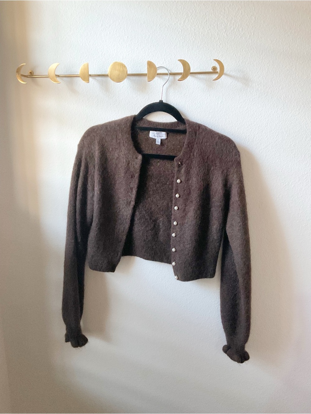Brown Cropped Button-Front Women's Sweater with Pearl Buttons - & Other Stories